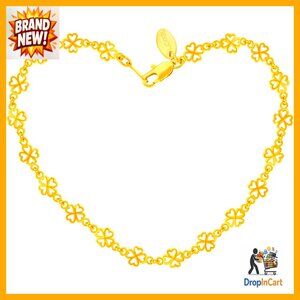 Gold Plated Ankle Bracelet Four Leaf Clover Charm Elegant Minimal Chic